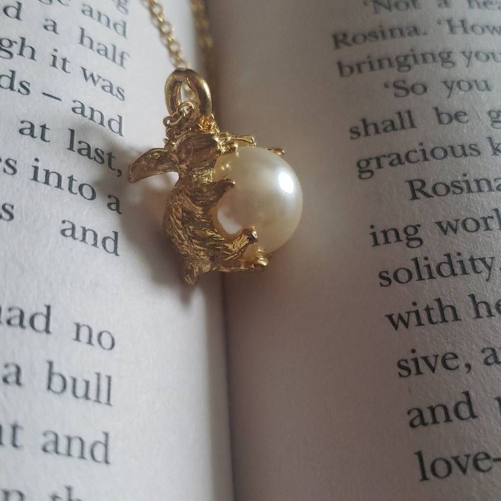 Golden Bunny and Pearl Necklace‎